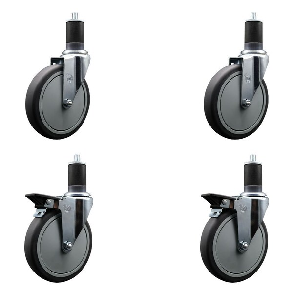 Service Caster 6'' Thermoplastic Rubber Wheel Swivel 1-5/8'' Expanding Stem Caster Set 2 Brakes, 4PK SCC-EX20S614-TPRB-2-PLB-2-158 - main